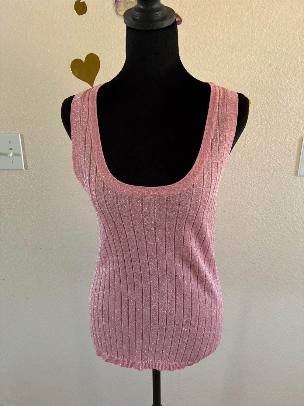 Zara Pink Ribbed Metallic Knit Tank Top